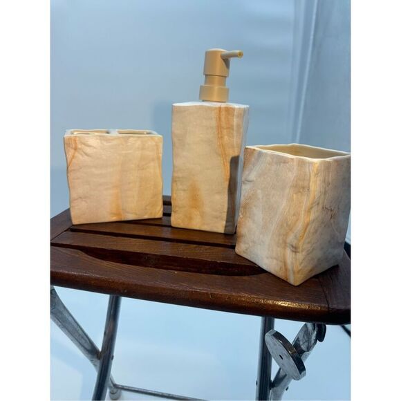Soap Dispenser and Bathroom Accessory Trio – Faux Sandstone Look - Picture 1 of 7